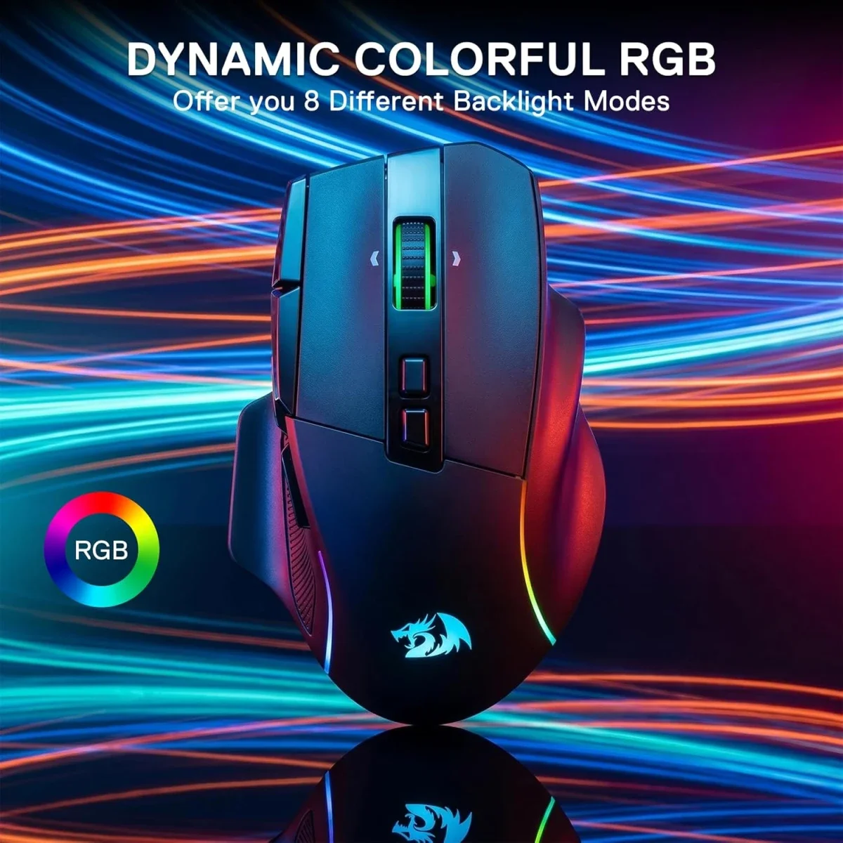 ماوس ألعاب لاسلكي Redragon M925 PRO بدقة 26000 DPI وإضاءة RGB، أسود - Thumbnail 7