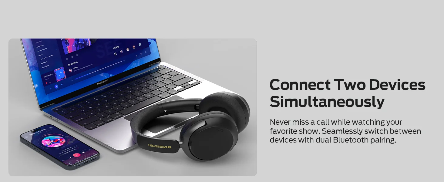Monster Persona 3rd ANC Wireless Over-Ear Headphones with Mic, 70-Hour Playtime, Black - Thumbnail 15