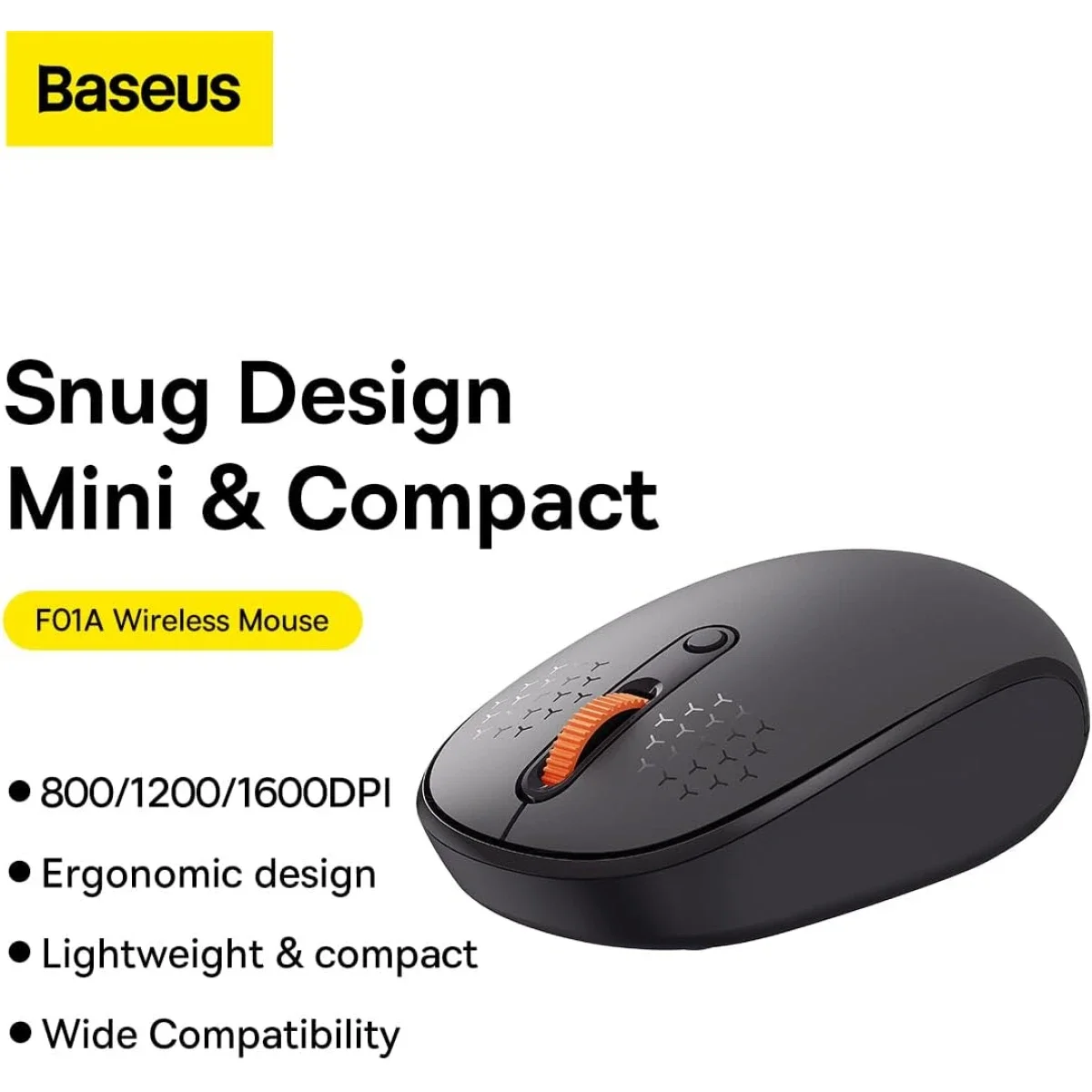 ماوس Baseus F01B لاسلكي ثلاثي الوضع بأزرار صامتة ودقة 800/1000/1600 DPI، رمادي - Image 2