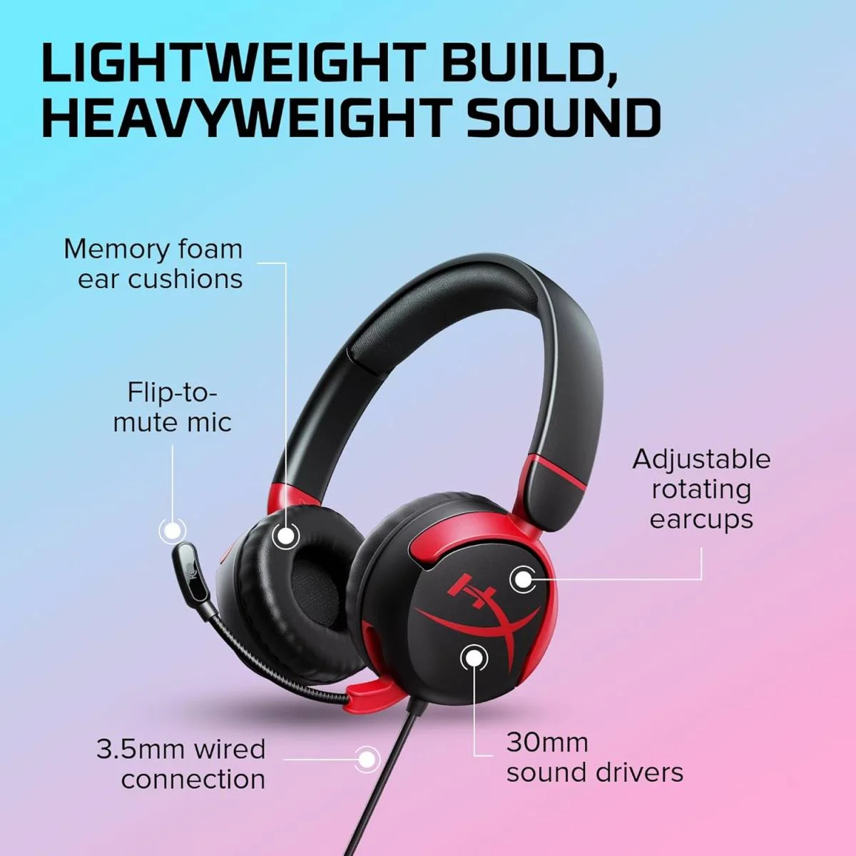 HyperX Cloud Mini Wired On-Ear Gaming Headset for Kids, 30mm Drivers, Flip-to-Mute Mic, Black - Thumbnail 5