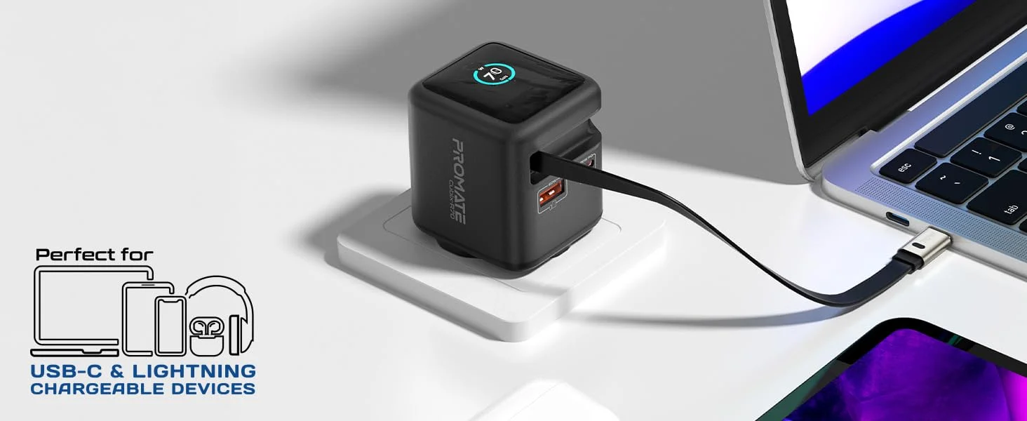 شاحن Promate Cubix-R70 GaNFast بقدرة 70 واط مع كابل USB-C قابل للسحب بطول 80 سم - Thumbnail 13