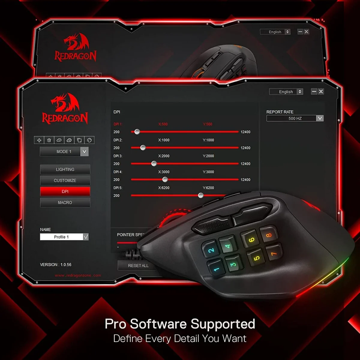 Redragon M811 Aatrox MMO Gaming Mouse, Wired RGB, 15 Programmable Buttons - Thumbnail 9