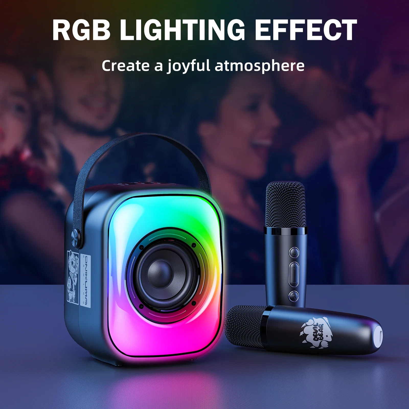 ONIKUMA L7 RGB Bluetooth Karaoke Speaker with 2 Microphones - Beige - Image 13