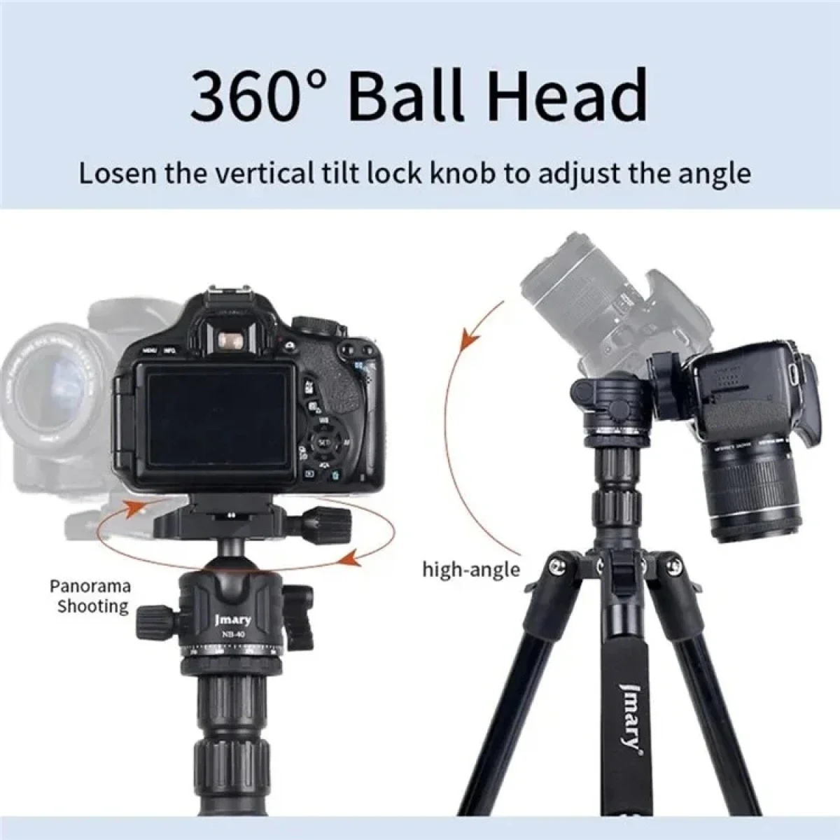 Jmary KT285+NB40 2-in-1 Tripod & Monopod Camera and Phone Stand 1.75m Black - Thumbnail 5