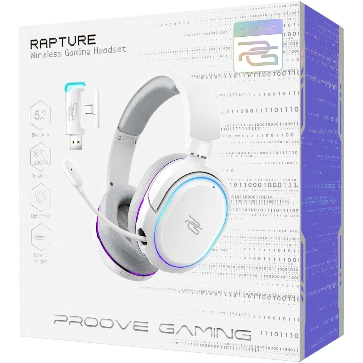 Proove Rapture Wireless Gaming Headphones 34-Hour 2.4GHz Bluetooth 5.0 AUX - White - Thumbnail 4
