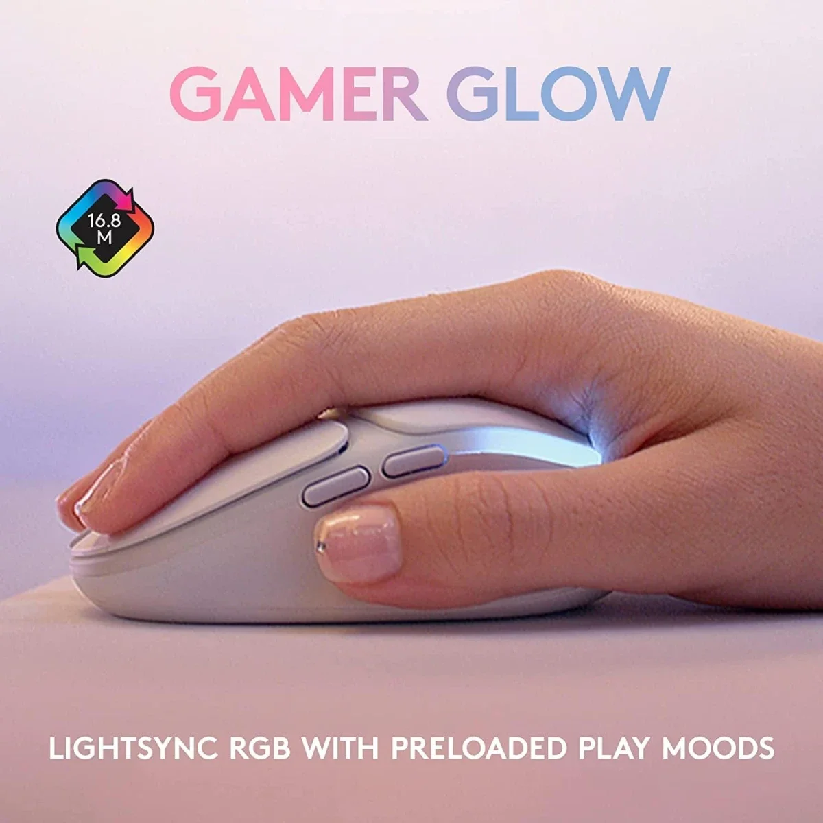 ماوس ألعاب لاسلكي Logitech G705 بإضاءة LIGHTSYNC RGB ودقة 8,200 DPI، أبيض ميست - Thumbnail 4