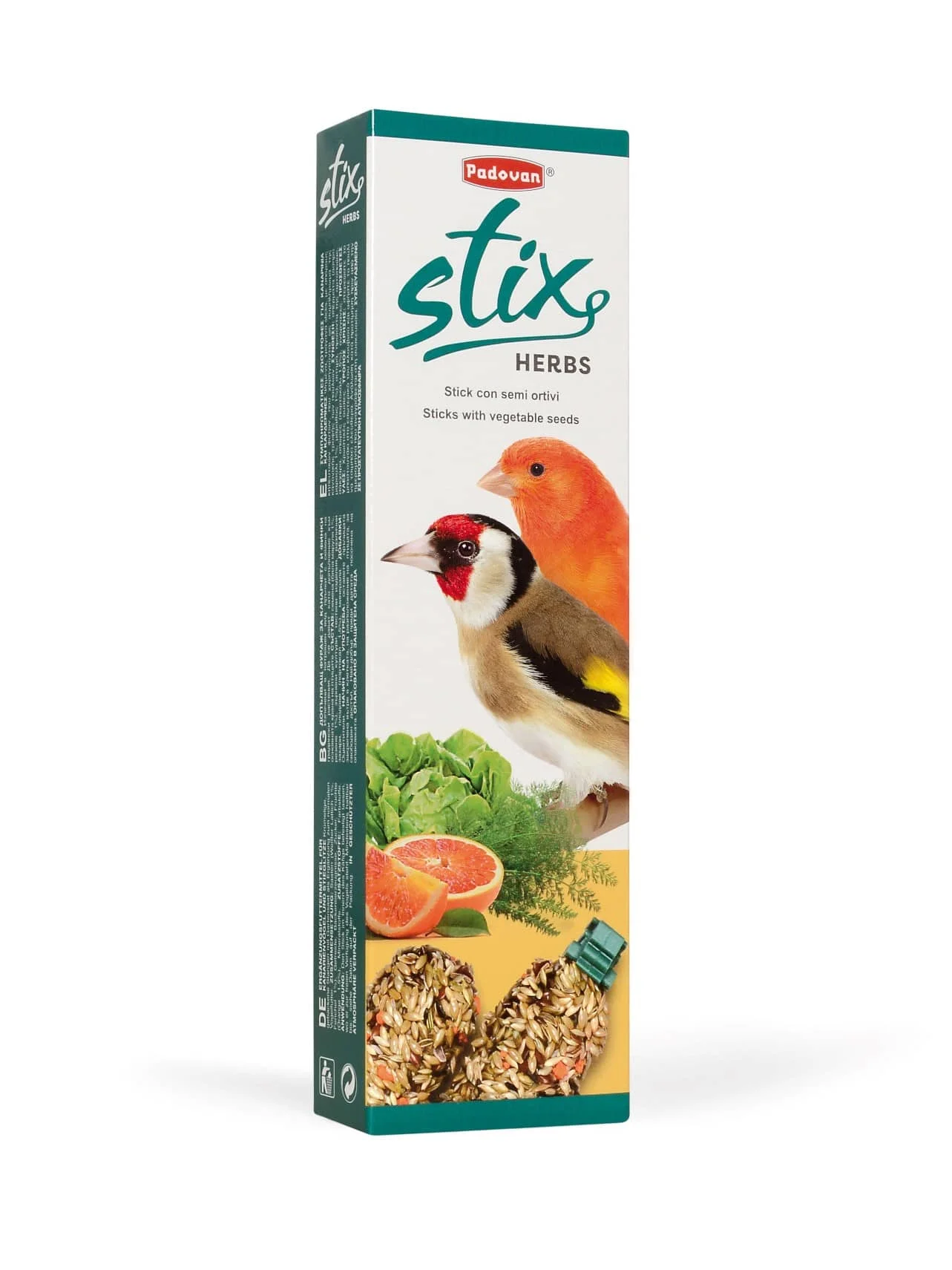 أعواد مكمل غذائي Padovan Stix لطيور الكارديليني والكناري بالخضار والأعشاب