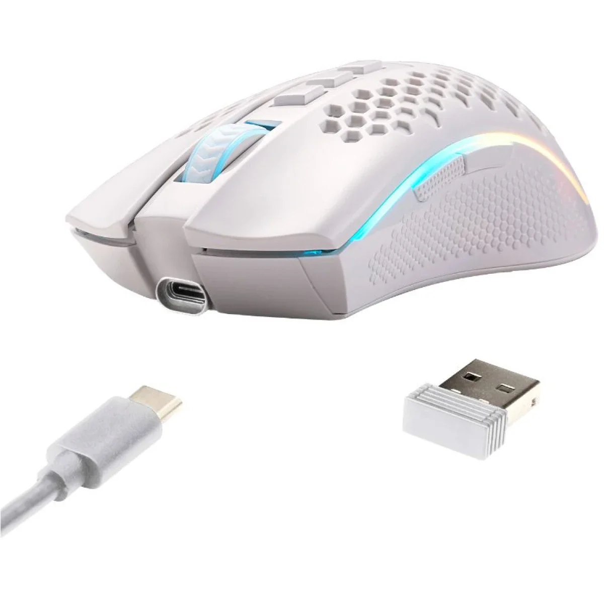 Redragon M808 Storm Pro Wireless RGB Honeycomb Gaming Mouse, 16,000 DPI, White