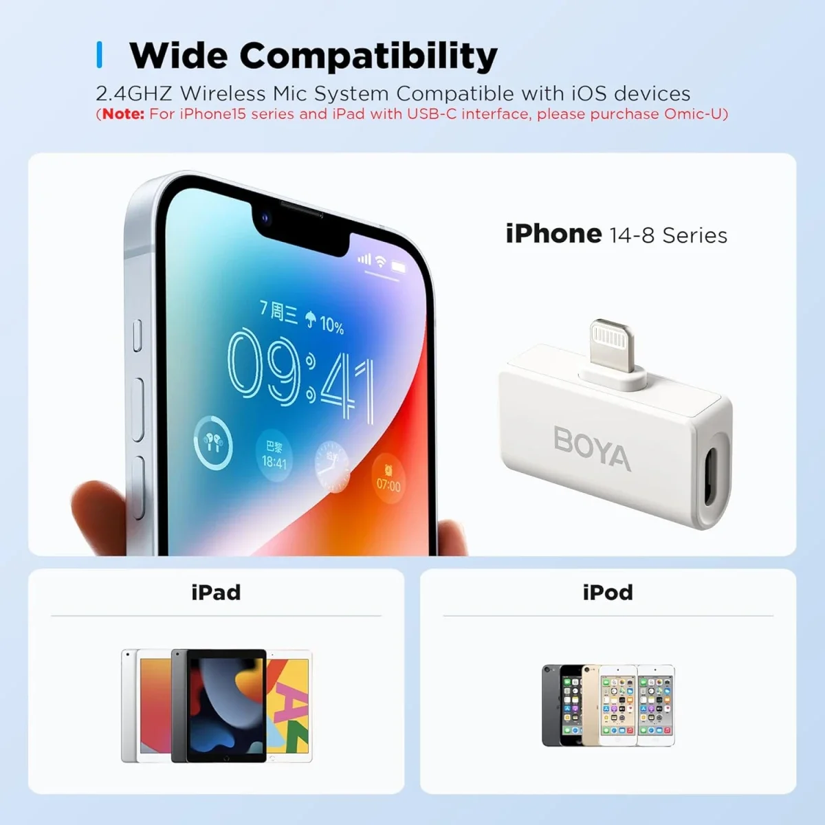 Boya Omic-D Wireless Lavalier Microphone for iPhone, MFi Certified, White - Thumbnail 3