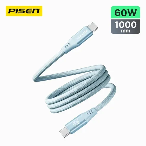 كيبل Pisen CC-FC22-1000 مغناطيسي مجدول USB-C إلى USB-C، 60 واط، 1 متر، أزرق - Thumbnail 5