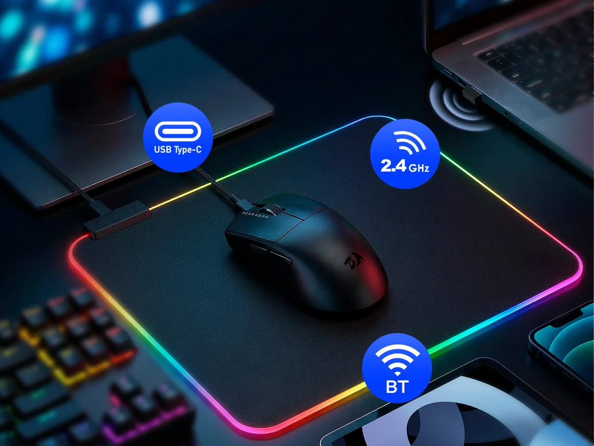 ماوس ألعاب Redragon K1NG M999 لاسلكي فائق الخفة ثلاثي الاتصال مع قاعدة شحن RGB، أسود، 45000 DPI - Thumbnail 11