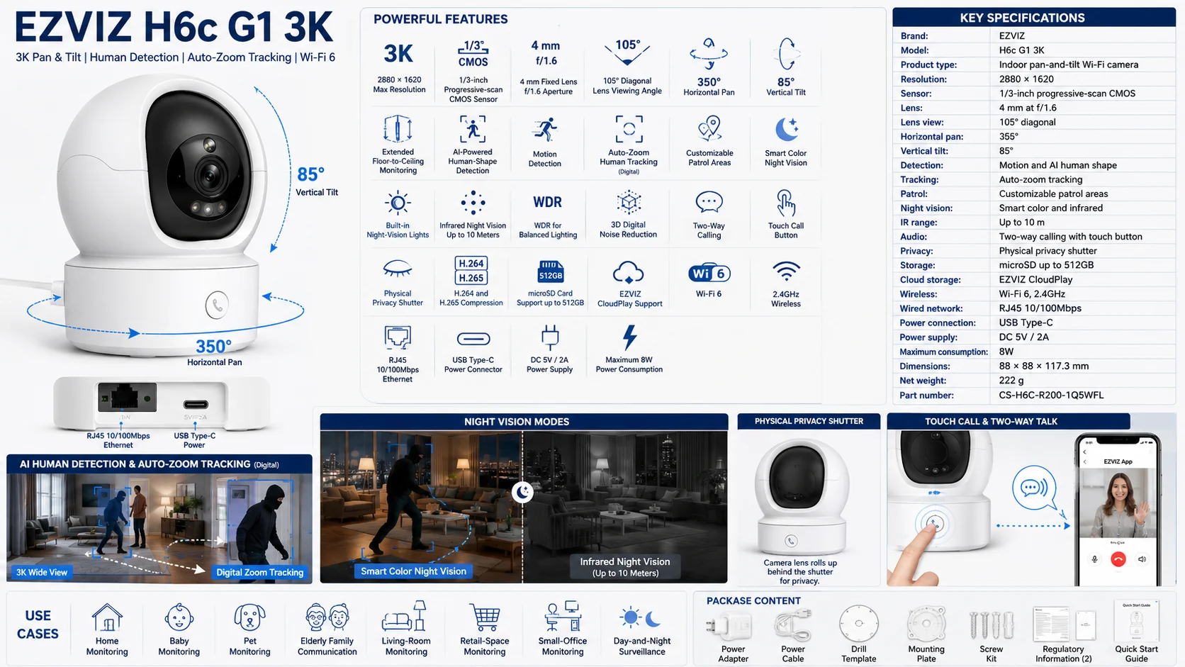 Ezviz H6c G1 3K Indoor Pan & Tilt Wi-Fi 6 Camera - Thumbnail 15