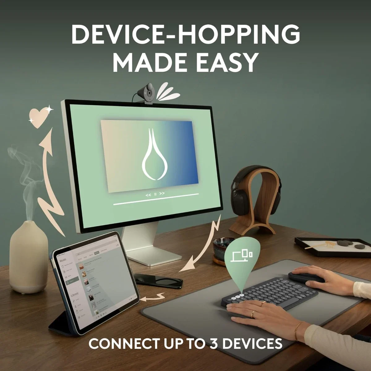 كيبورد Logitech Pebble Keys 2 K380s لاسلكي بلوتوث عربي/إنجليزي - Thumbnail 3