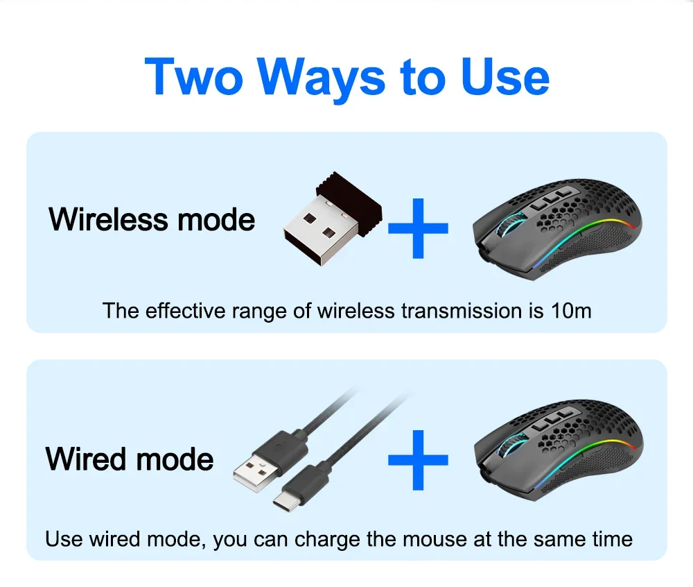 Redragon M808 Storm Pro Wireless RGB Honeycomb Gaming Mouse, 16,000 DPI, Black - Thumbnail 15