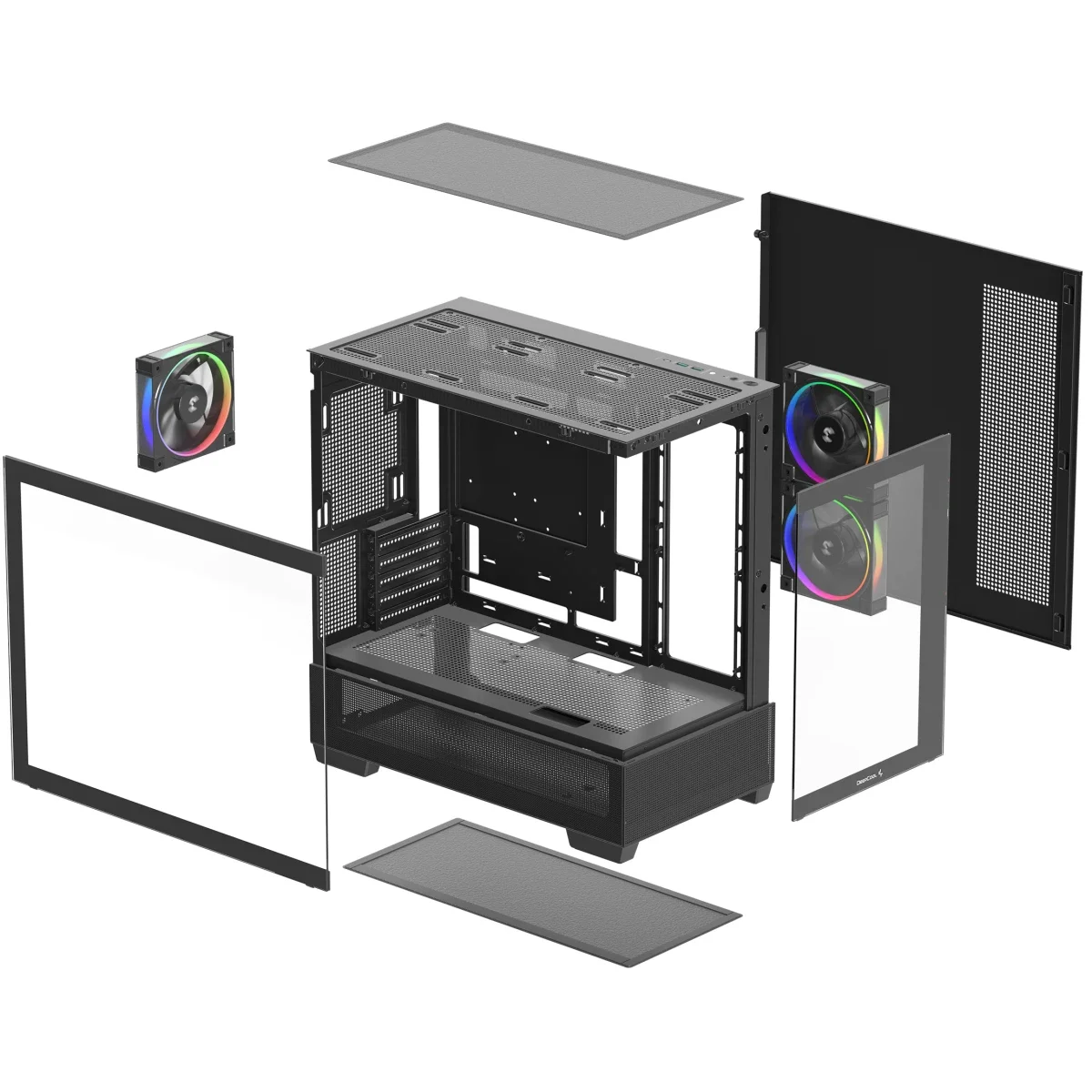 هيكل كمبيوتر DeepCool CG380 3F بانورامي ATX ميد تاور مع 3 مراوح ARGB مثبتة مسبقًا، دعم رديتر 360mm + 240mm، أسود - Thumbnail 2