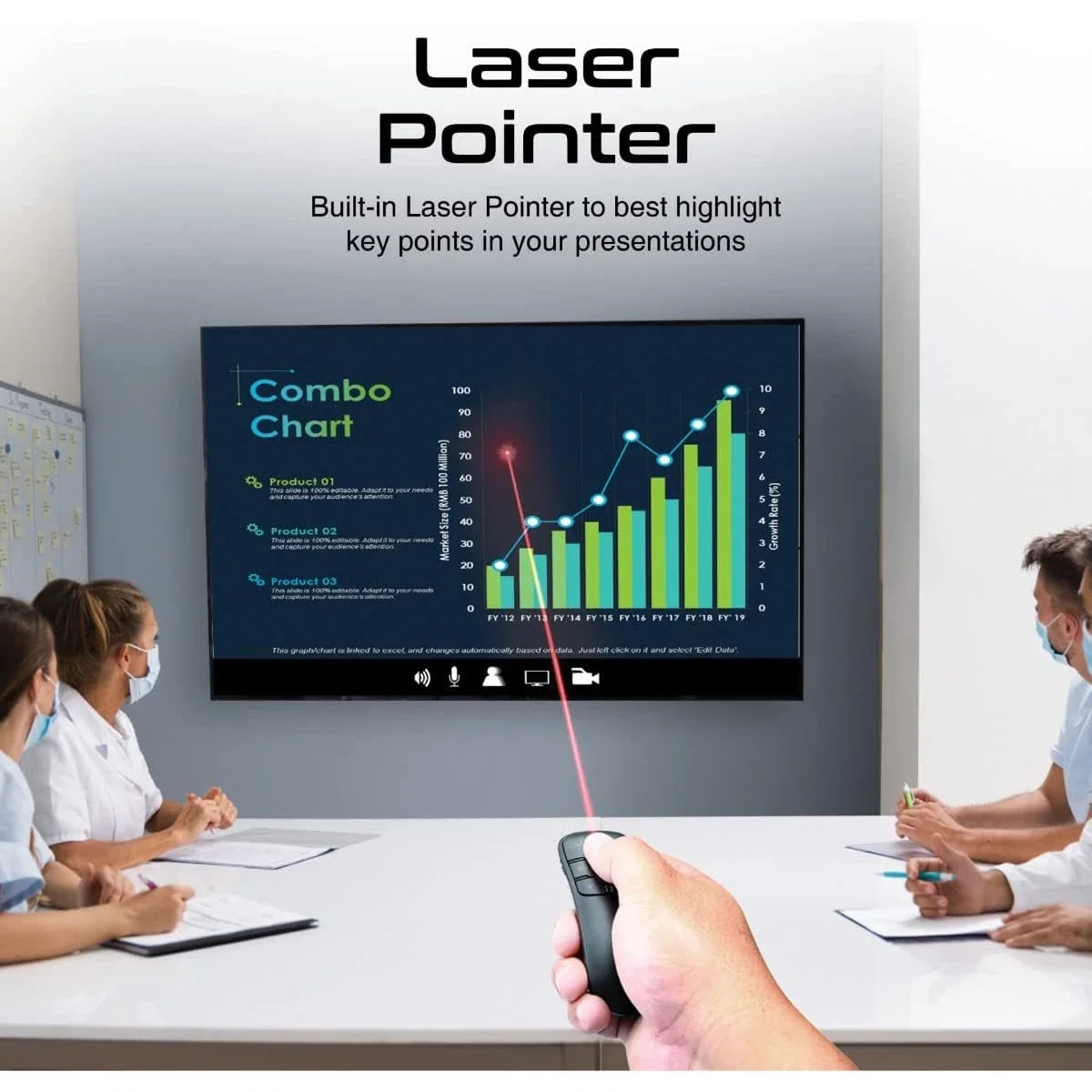 جهاز تحكم بالعروض اللاسلكي Promate ProPointer بمنفذي USB-A وUSB-C ومؤشر ليزر 50 متر ومدى 10 متر - Thumbnail 2