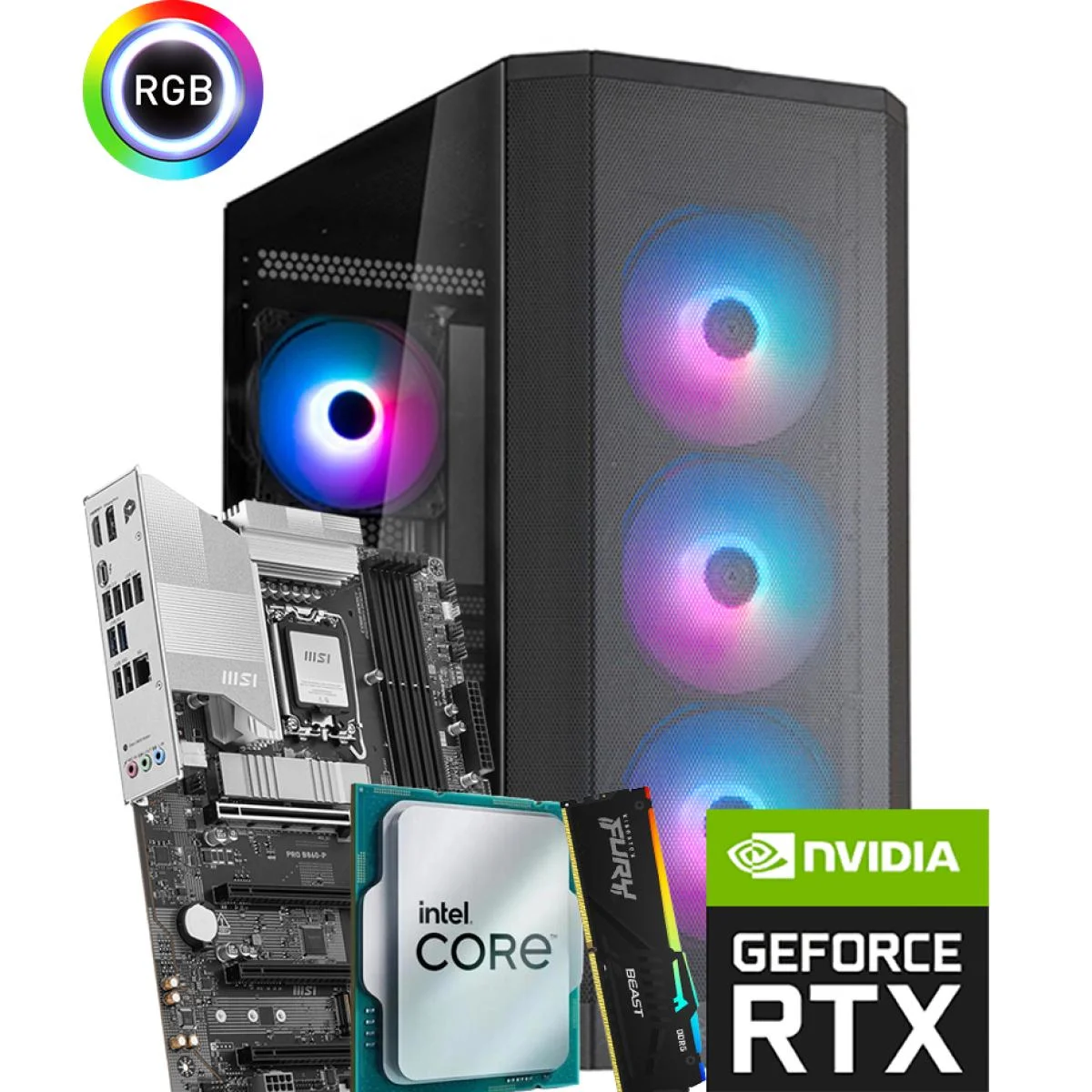 كمبيوتر ألعاب Intel Core Ultra 7 265F بكرت RTX 5070 Ti 16GB ورام DDR5 16GB وSSD NVMe 1TB