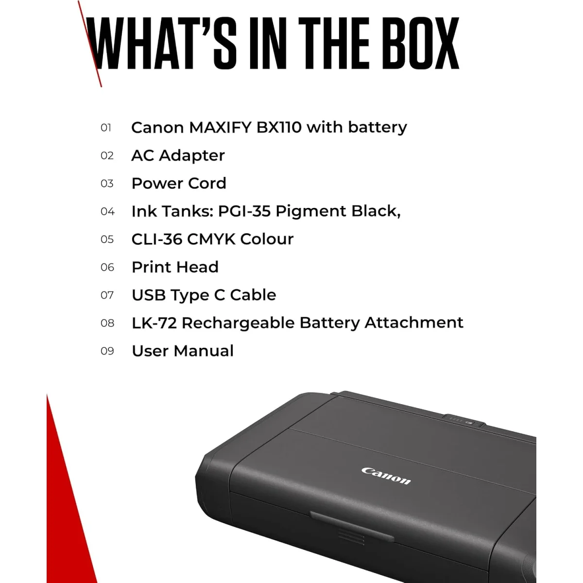 Canon MAXIFY BX110 Portable A4 Colour Inkjet Printer, 330-Page Battery, Borderless Photos, Wireless AirPrint & Mopria - Thumbnail 6