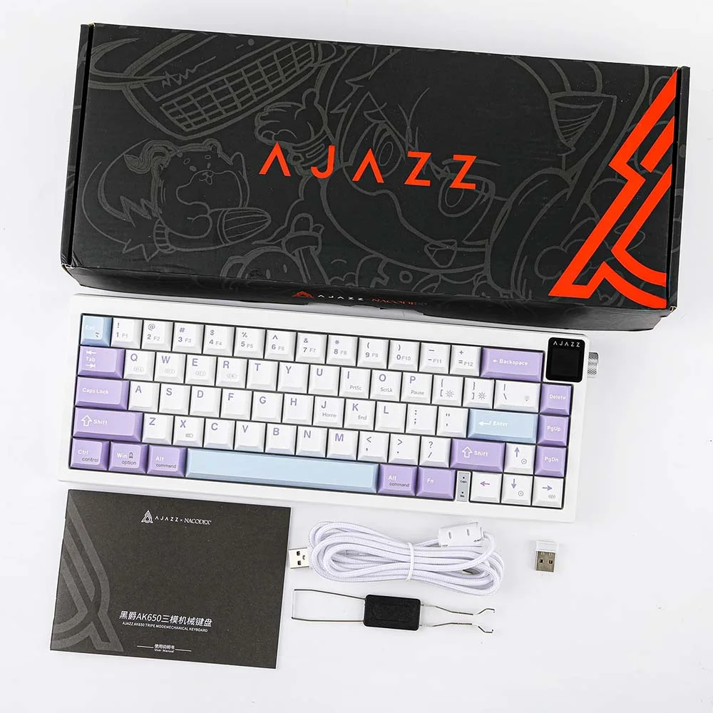 كيبورد AJAZZ AK650 ميكانيكي بسويتشات Dream Weaver، ثلاثي الاتصال، RGB، بنفسجي وأبيض وأزرق - Image 2