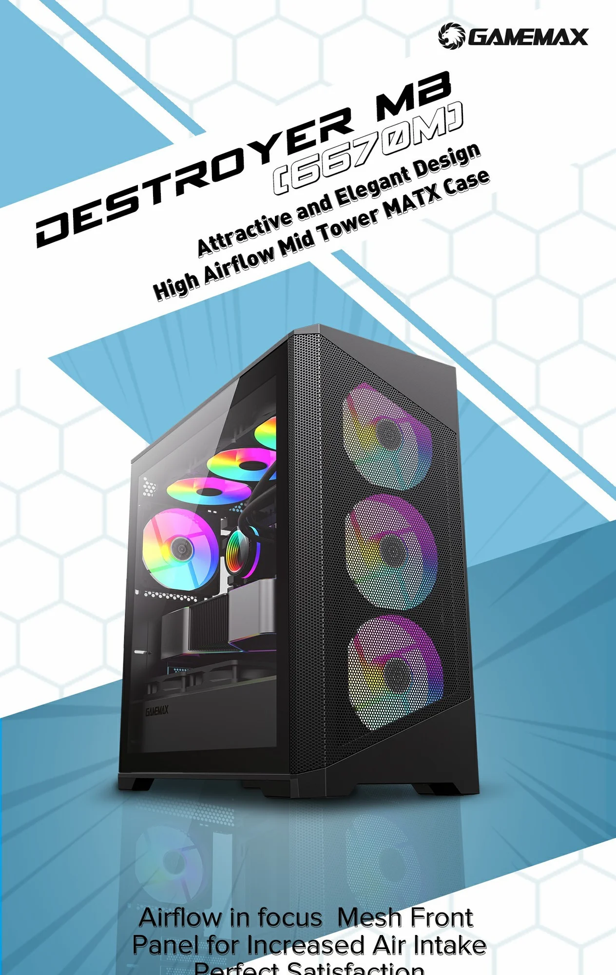 كيس كمبيوتر ألعاب GameMax Destroyer MB أسود بواجهة شبكية Micro-ATX - Image 10