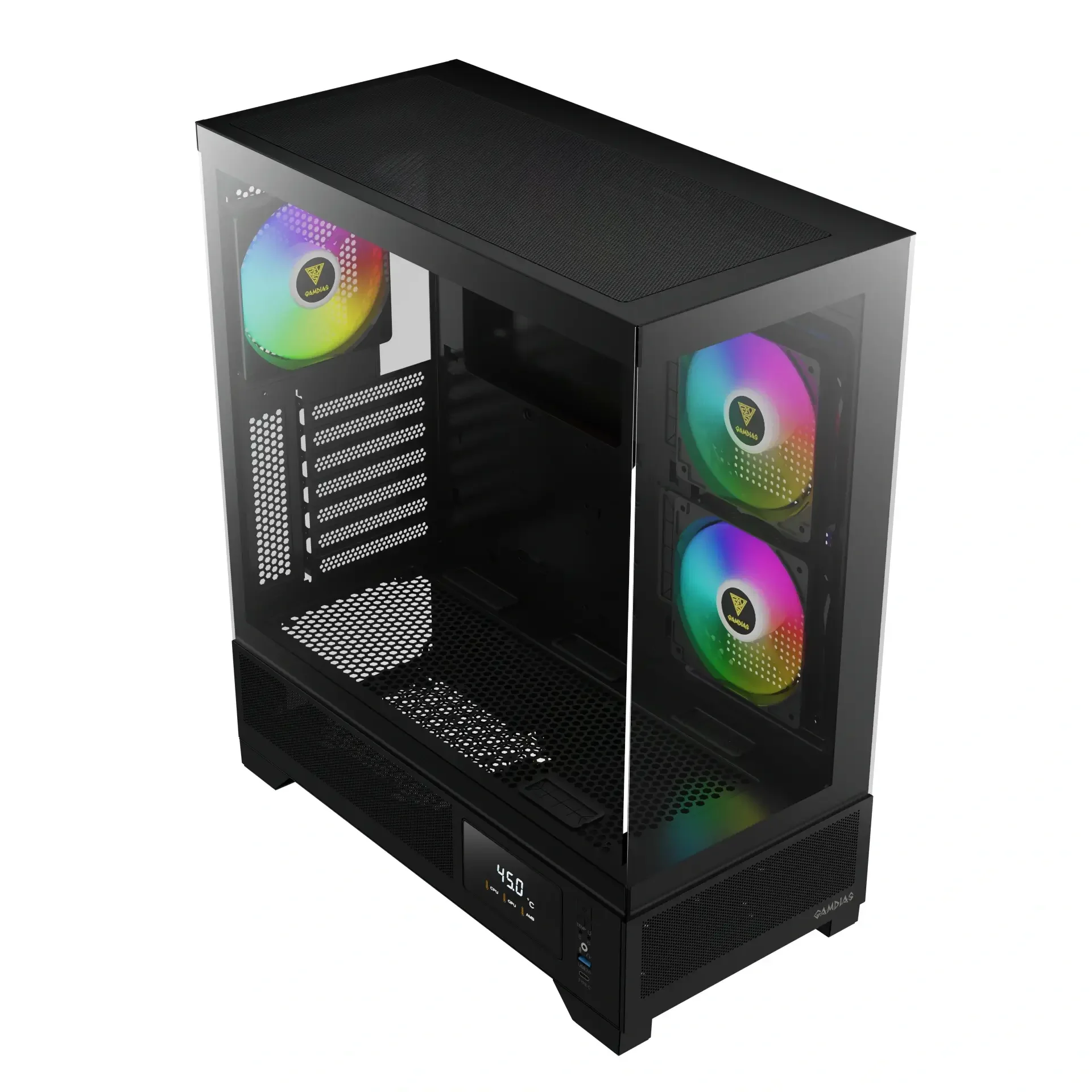 صندوق كمبيوتر ألعاب GAMDIAS ATLAS M1 ARGB متوسط الحجم باللون الأسود - Image 2