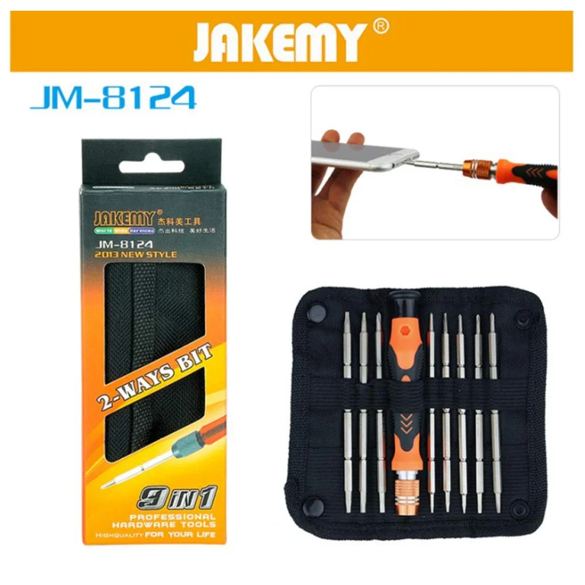 طقم مفكات إصلاح JAKEMY JM-8124 برأس مزدوج 9 في 1