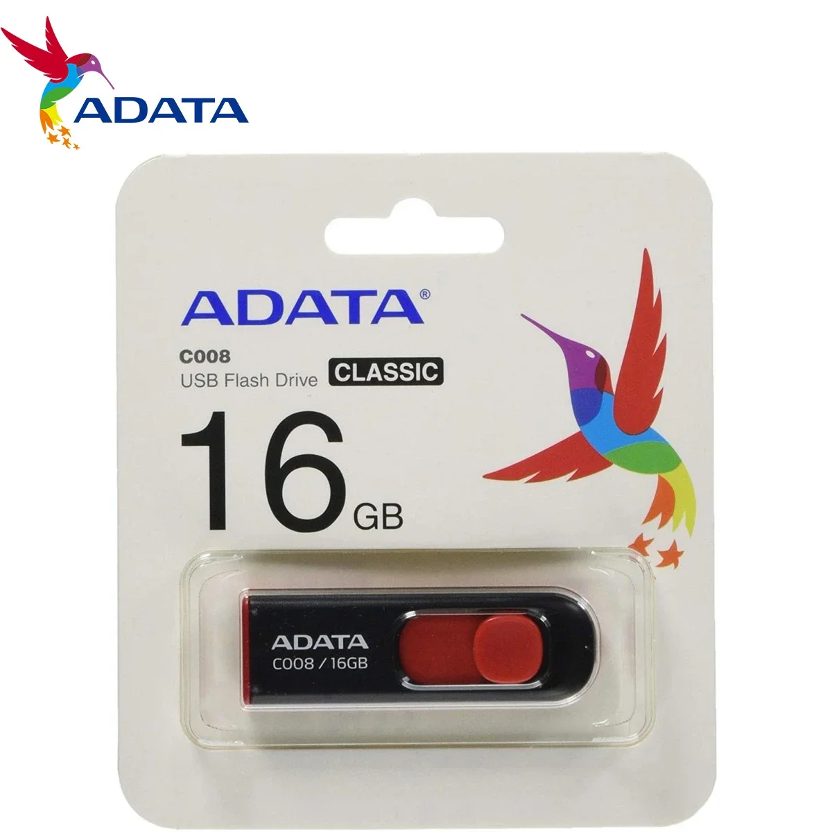 ADATA C008 16GB Black and Red Capless Sliding USB 2.0 Flash Drive