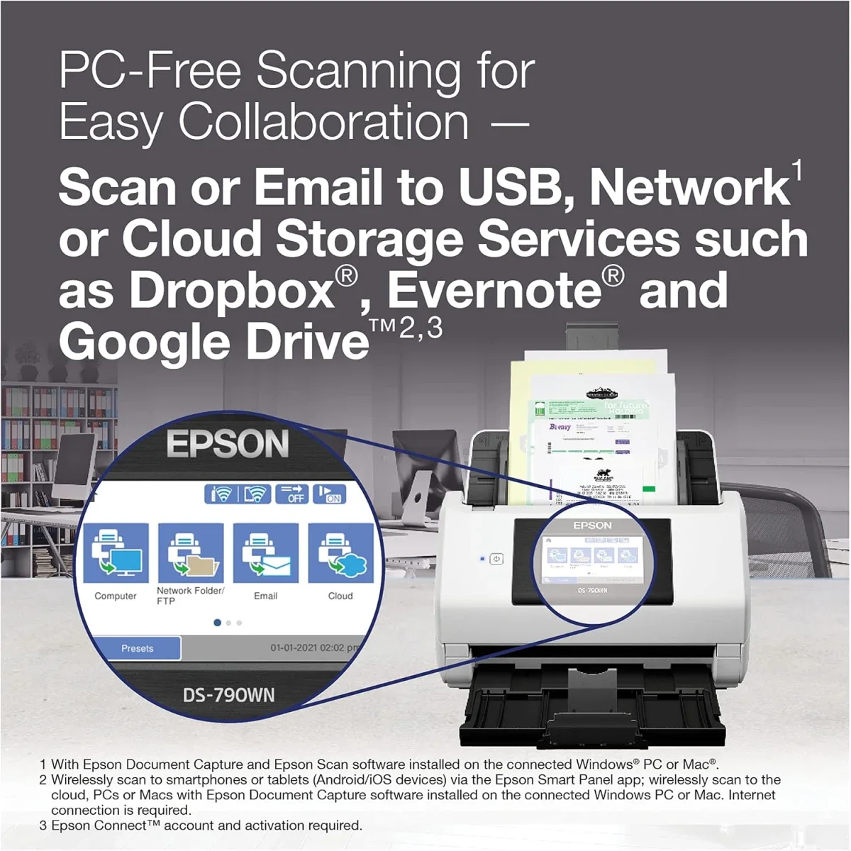 EPSON DS-790WN Wireless Network Document Scanner with Duplex Scanning, 100-Sheet ADF, 45 ppm - Thumbnail 8