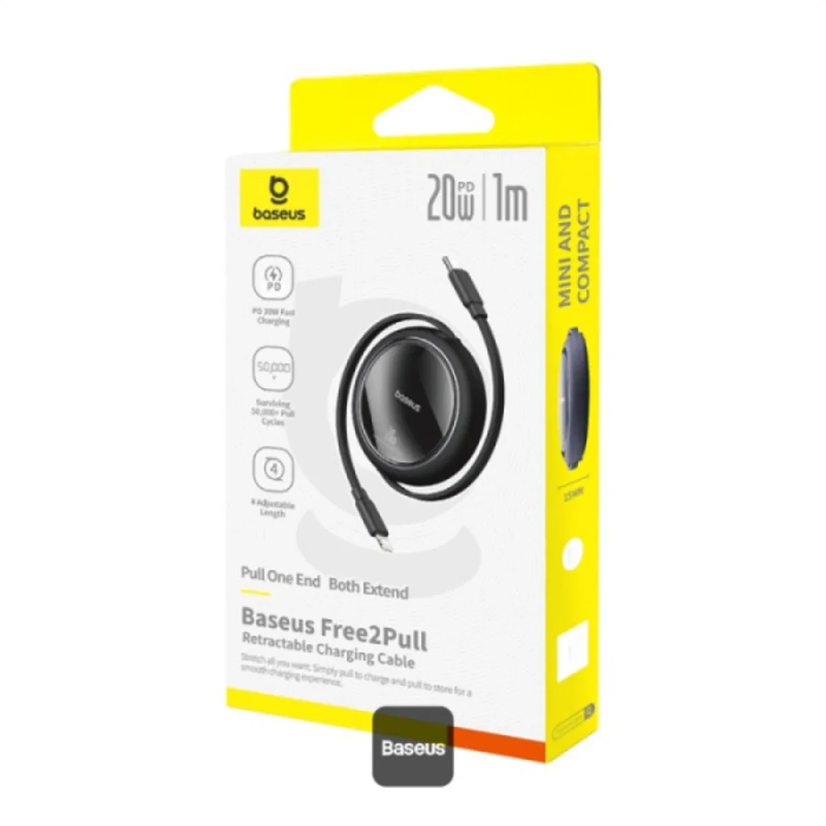 كابل Baseus Free2Pull Mini قابل للسحب من USB-C إلى Lightning بقدرة 20W وطول 1 متر أسود P10364501111-00 - Image 8