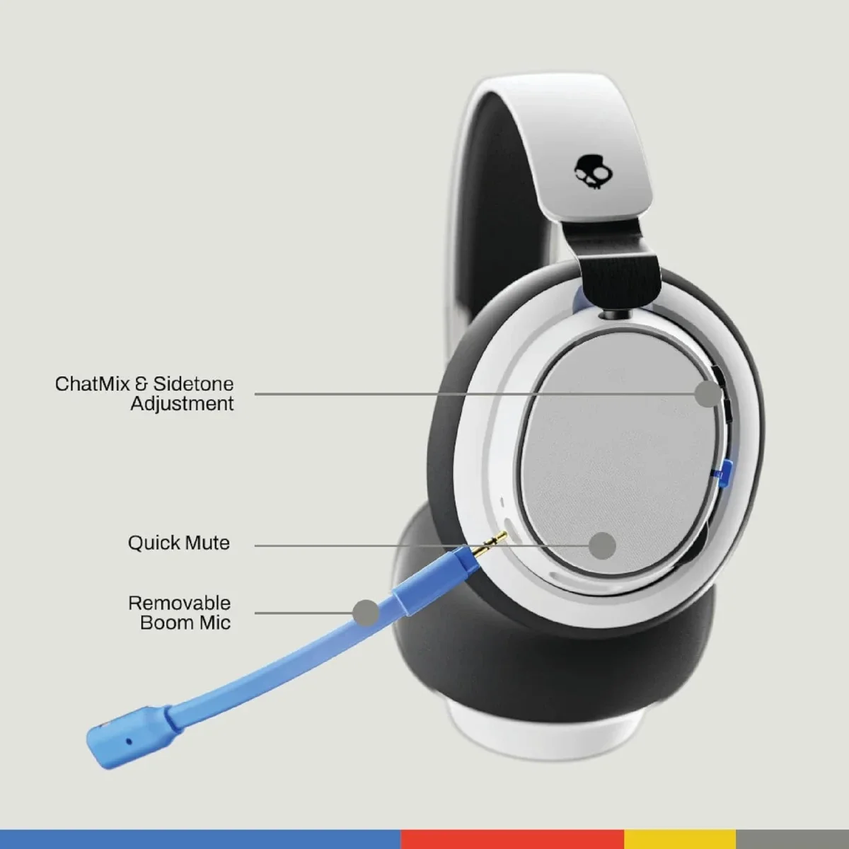 Skullcandy SLYR Pro Wireless Multi-Platform Gaming Headset with Bluetooth, 24-Hour Battery, White/Blue - Thumbnail 2