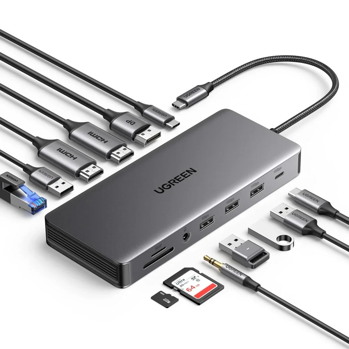 محطة إرساء لابتوب Ugreen USB-C 13 في 1 مع عرض ثلاثي 4K - Image 1