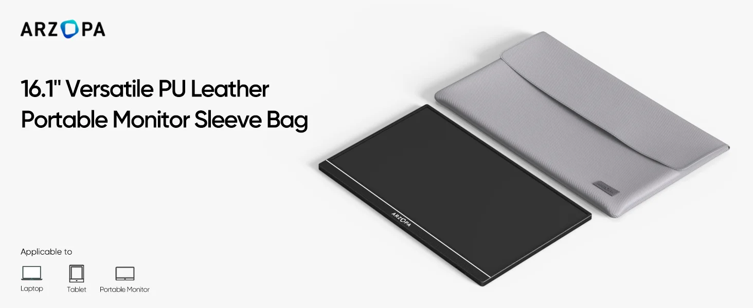 ARZOPA 16.1-Inch Portable Monitor Sleeve Bag with Magnetic Closure - Grey - Thumbnail 5