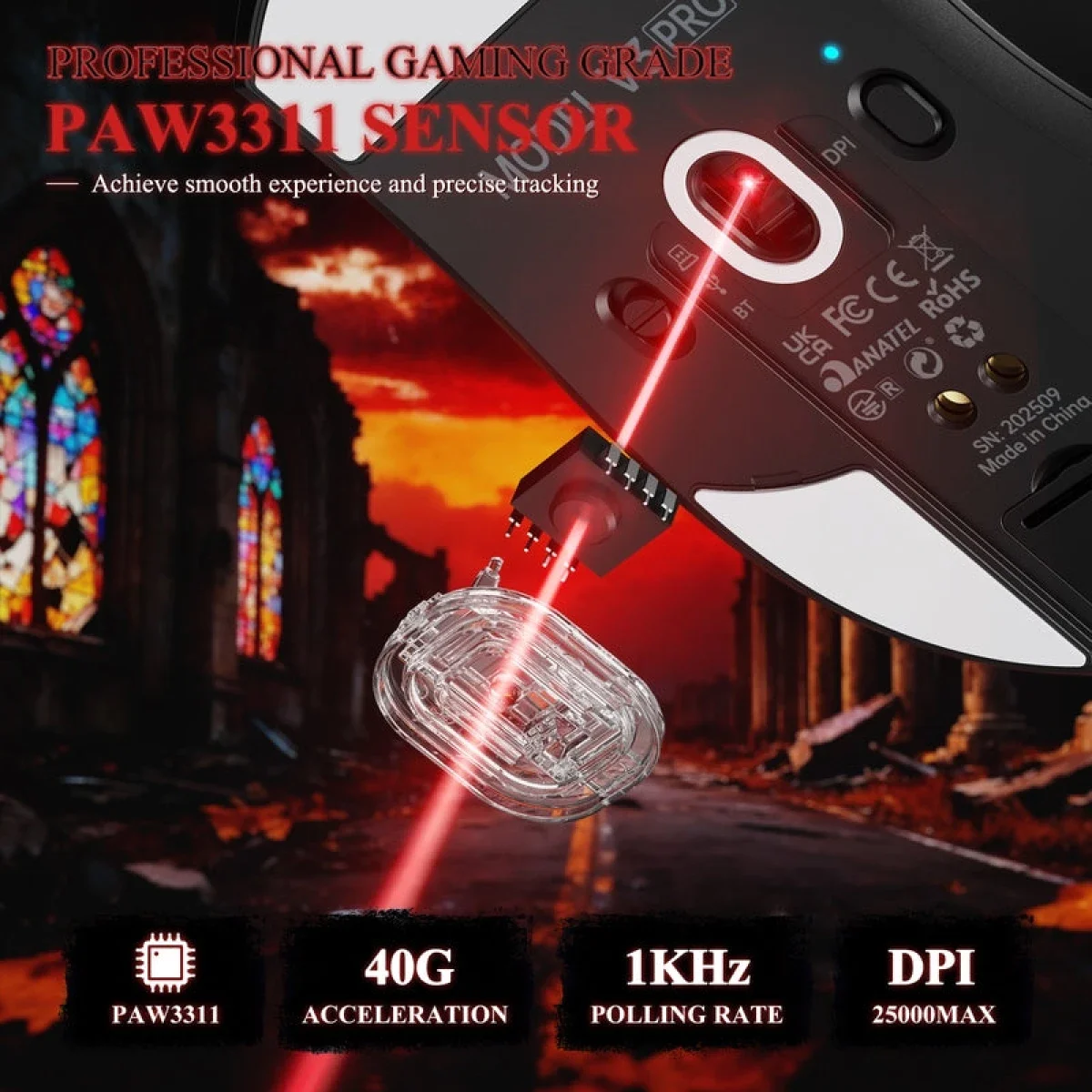 ماوس ألعاب ATTACK SHARK V3 PRO لاسلكي ثلاثي الوضع أسود مع قاعدة شحن RGB - Image 7
