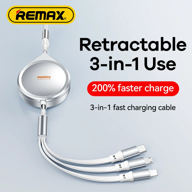كيبل شحن سريع Remax Drip Series RC-C018 قابل للسحب 3 في 1 بقدرة 15 واط وطول 120 سم – USB إلى آيفون وType-C وMicro USB - Image 3