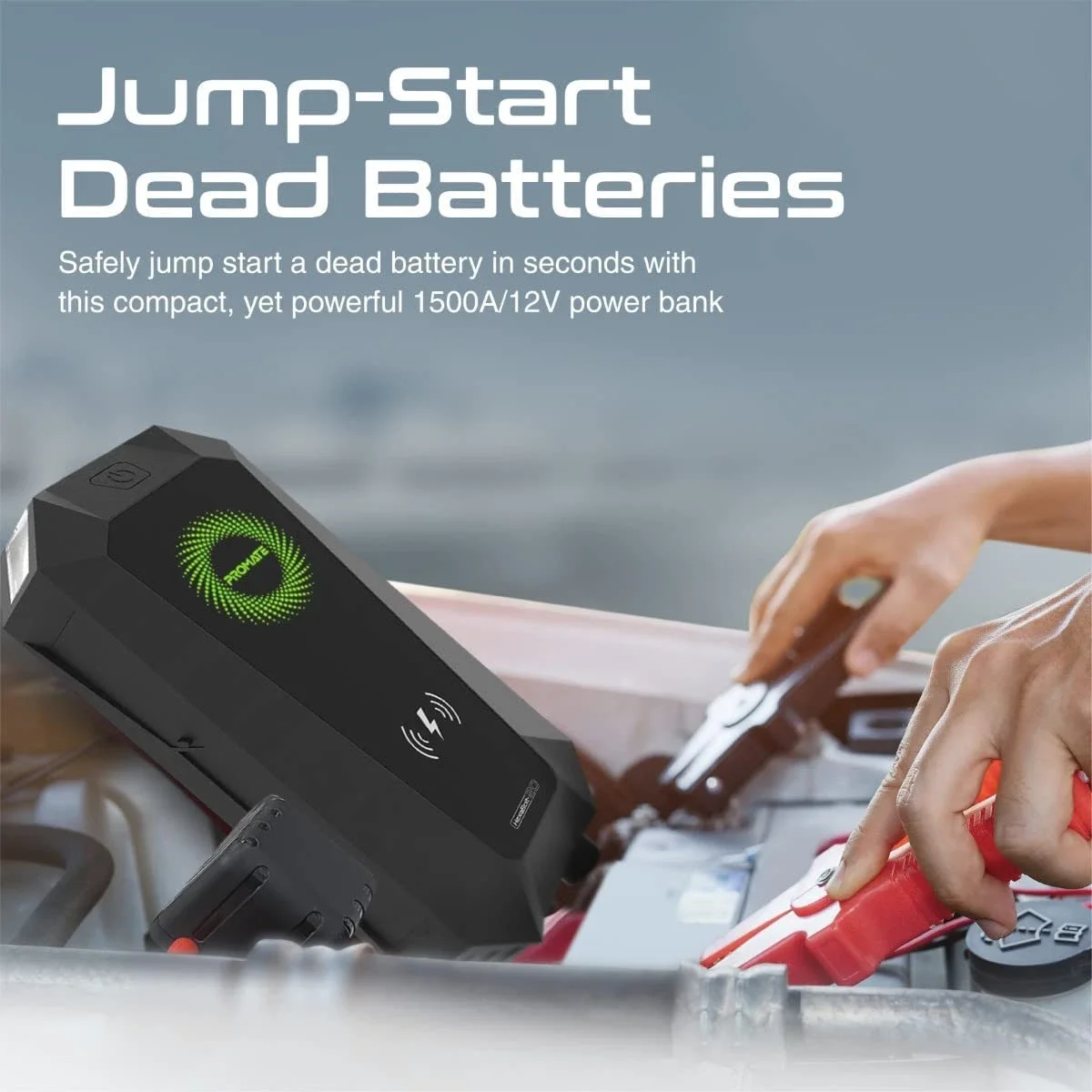 مشغل بطارية سيارة Promate HexaBolt-20 بقوة 1500A و12V مع باور بانك 19200mAh وشحن Qi 10W - أسود - Thumbnail 8