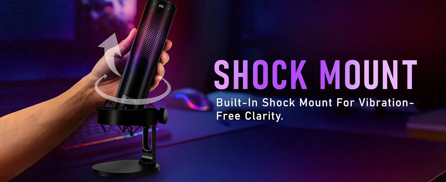 ميكروفون مكثف للألعاب Boya K9 RGB USB-C مع طقم فلتر بوب وحامل مضاد للصدمات - أسود - Image 9
