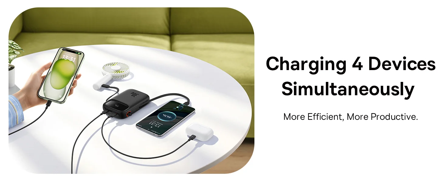 Baseus QPow2 10000mAh 30W Fast Charge Power Bank with Built-in Dual Type-C Cables - Black - Thumbnail 13