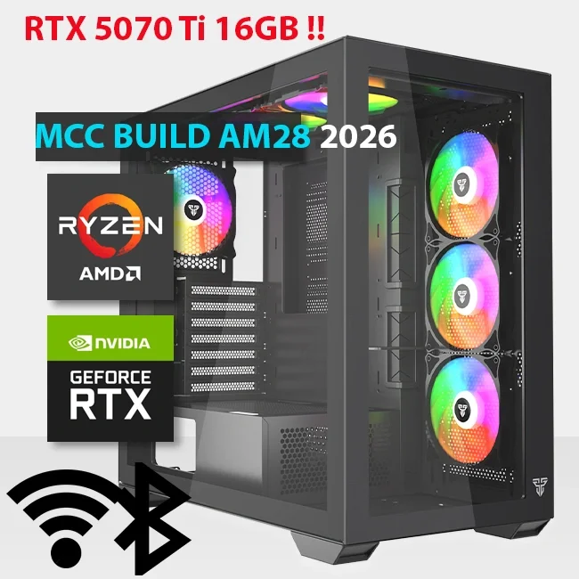 كمبيوتر ألعاب MCC AM28-26 MIDAS بمعالج AMD Ryzen 7 7800X3D وكرت RTX 5070 Ti 16GB ورام 32GB وSSD 1TB