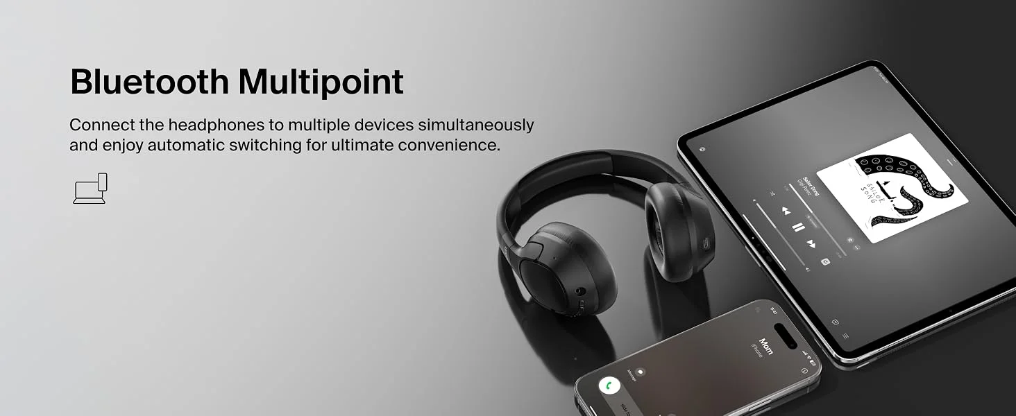 Belkin SoundForm Isolate Wireless Over-Ear ANC Headphones with Mic, Bluetooth 5.4, 60H Playtime, Black - Thumbnail 11