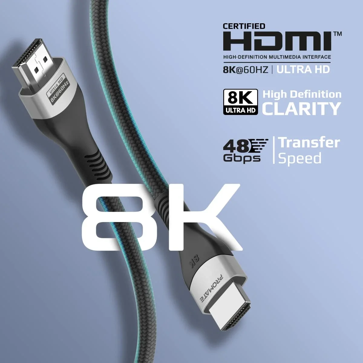 كابل HDMI 2.1 من Promate PrimeLink8K-300 بطول 3 متر بسرعة 48Gbps ودقة 8K@60Hz - Image 2