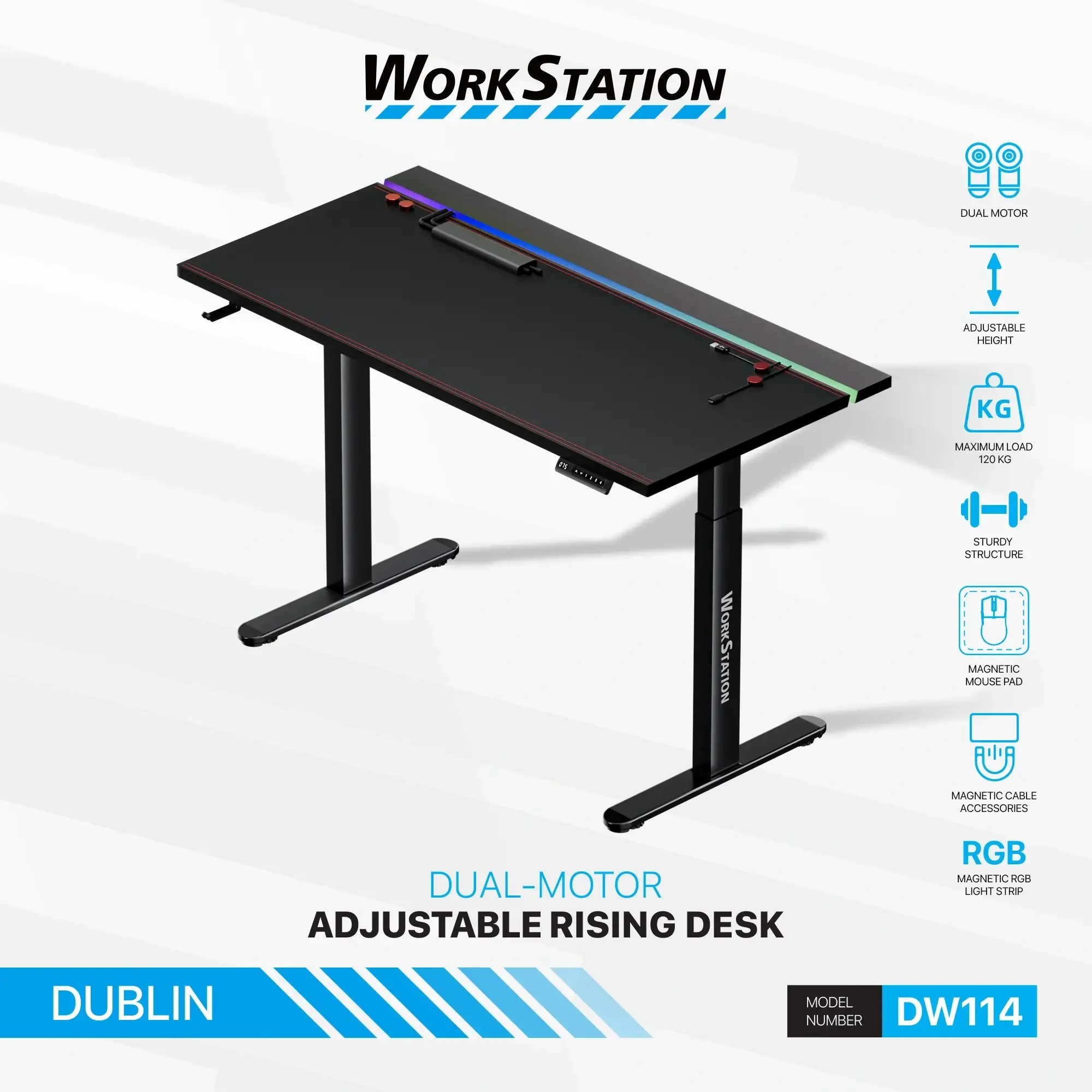 Fantech DW114 Dublin Dual Motor Adjustable Magnetic Gaming Desk 140 x 70 cm - Image 3