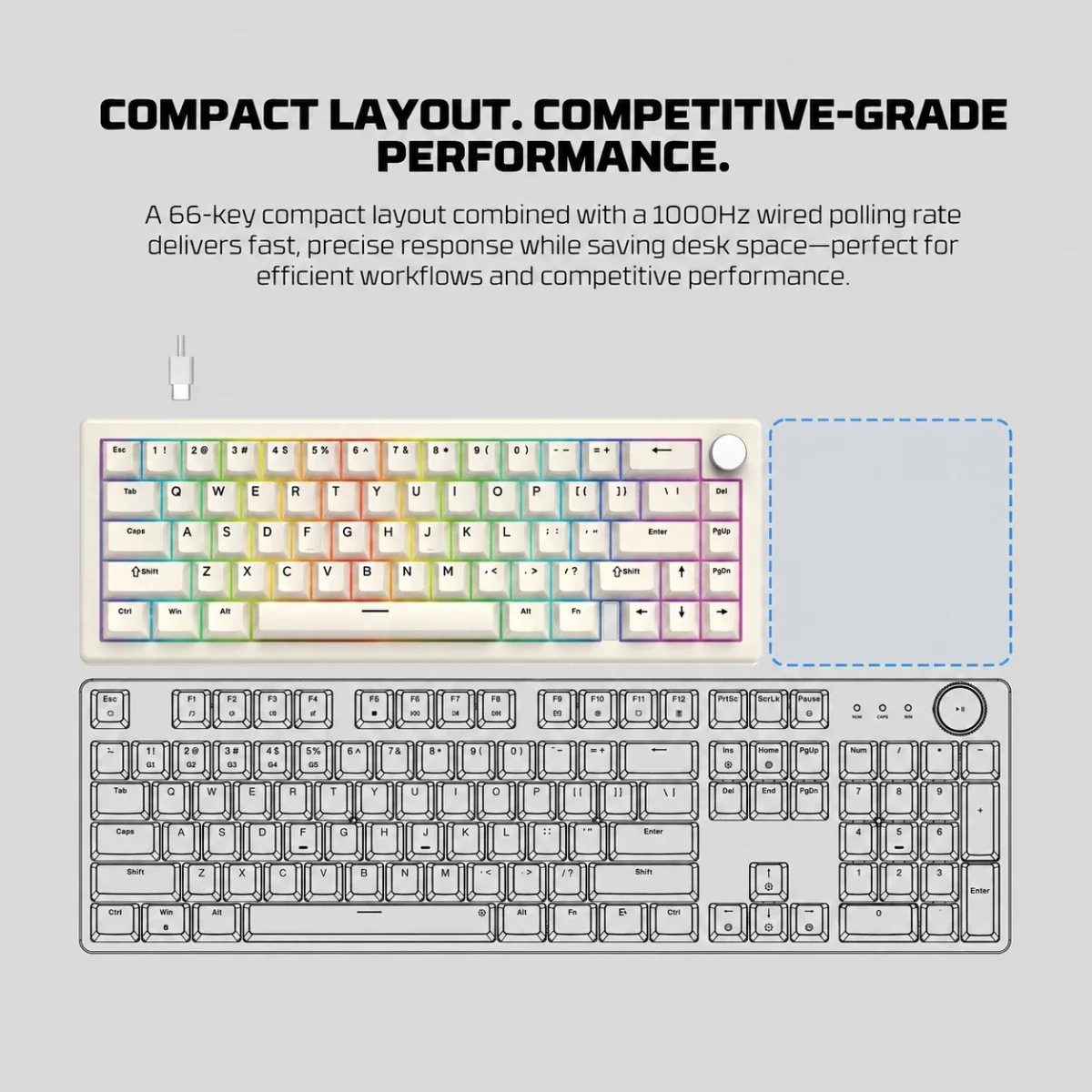 Fantech RETRO Beige Wired Mechanical Gaming Keyboard with Ice Apricot Switches - ATOM X66 MK614 - Thumbnail 6