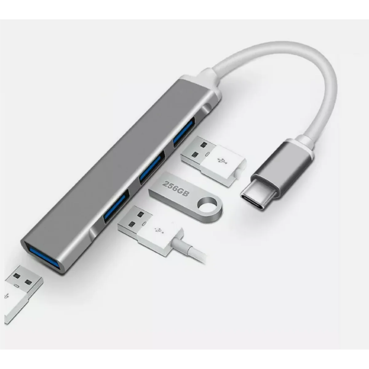 USB Type-C 4-Port USB 3.0 Hub Adapter, Metal Silver - Thumbnail 2