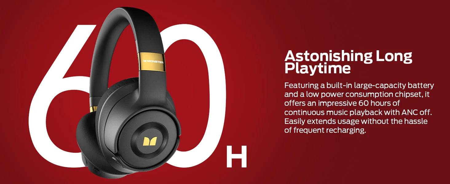 Monster Persona SE ANC Wireless Over-Ear Headphones, Bluetooth 5.4, 60H Playtime, Black - Thumbnail 15