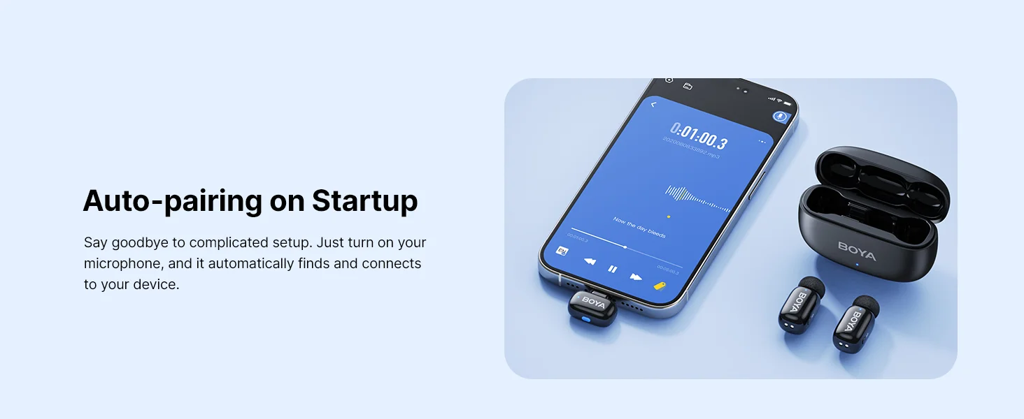 ميكروفونات لافالير لاسلكية Boya mini 2-03 مع مستقبل Lightning، أسود - Image 23