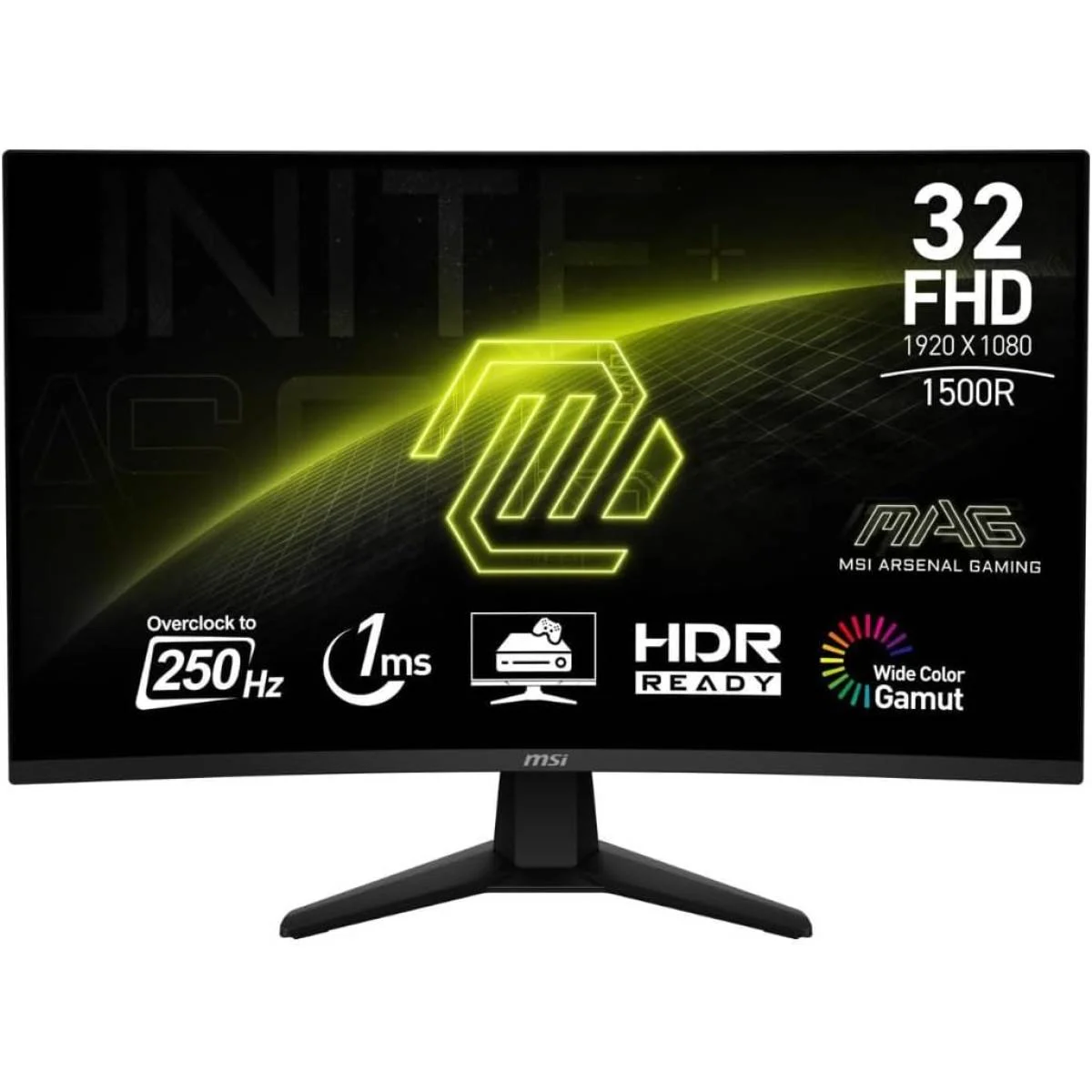 شاشة ألعاب MSI MAG 32C6X منحنية 31.5 إنش FHD 1920 x 1080، انحناء 1500R، 250 هرتز، 1 مللي ثانية، Adaptive-Sync، HDR Ready، أسود، كفالة 3 سنوات