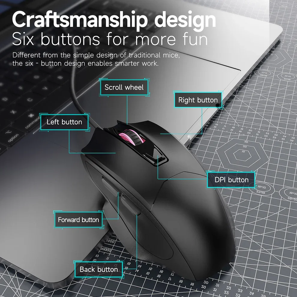 ماوس AJAZZ NJ05 بصري سلكي للمكتب، 3600 DPI، تشغيل مباشر وعجلة تمرير 3D - Image 2