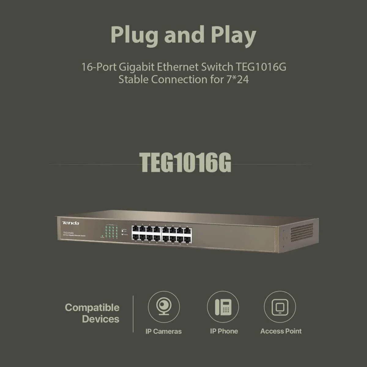Tenda TEG1016G 16-Port Gigabit Unmanaged Rackmount Ethernet Switch - Image 3