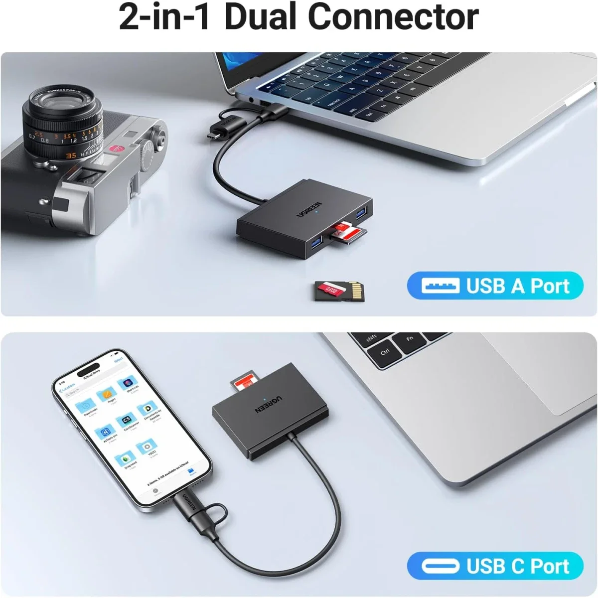 قارئ بطاقات Ugreen 4 في 1 USB-C وUSB-A لبطاقات SD وTF مع منفذي USB 3.0 بسرعة 5Gbps - Thumbnail 8