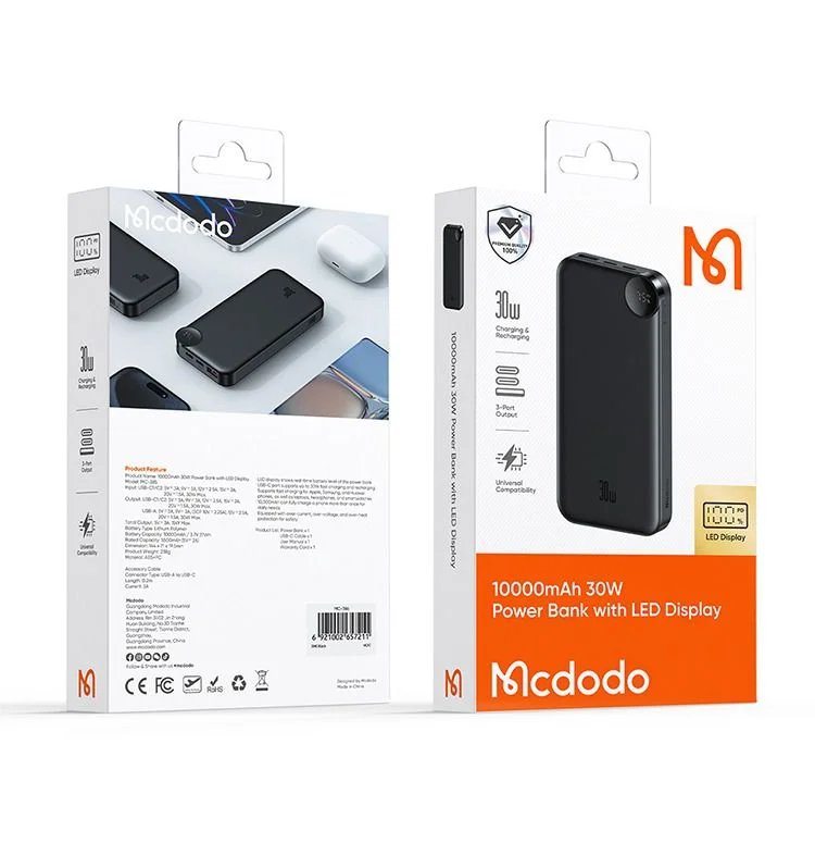 باور بانك Mcdodo MC-3850 بسعة 10000mAh وقدرة 30W مع شاشة LED ومنفذي USB-C ومنفذ USB-A، أسود - Thumbnail 21